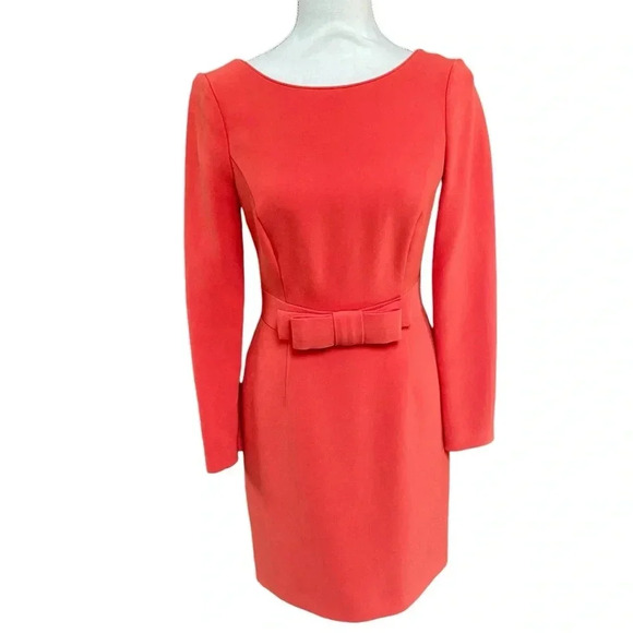 Reiss Genie Dress 4 Bright Orange Bow Waist Long Sleeve Cocktail Party Dress - Picture 2 of 15